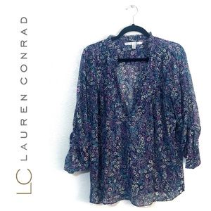 LC floral button v-neck blouse
